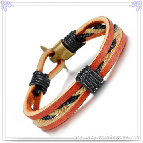 Leather Bracelet Stainless Steel Jewelry Leather Jewelry (HR6086)